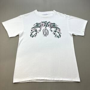 Vintage Flower Art T-Shirt Adult Small White Ribbon Rose Nature Made USA 90s
